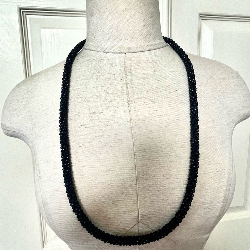 Black small beaded long necklace